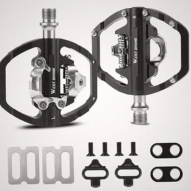 1 Pair Mountain Bike Pedals MTB Dual Platform SPD Clipless Pedals with Cleats