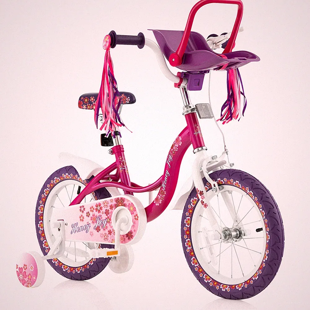 14" Kids Bike w/Doll Seat Girls Bicycle w/Training Wheels for 3-5 Years Old Girl