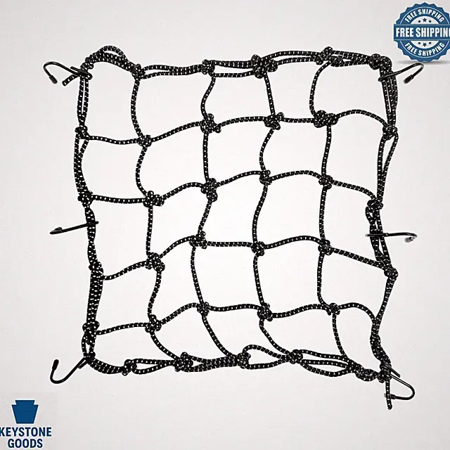 15.7x15.7 Motorcycle & Bike Cargo Net with Reflective Strips & 6 Adjustable H...