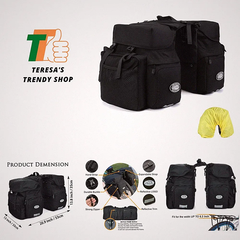 50L Bike Panniers, Waterproof Bicycle Commuting Bag Saddle Bags with Rain Cov...
