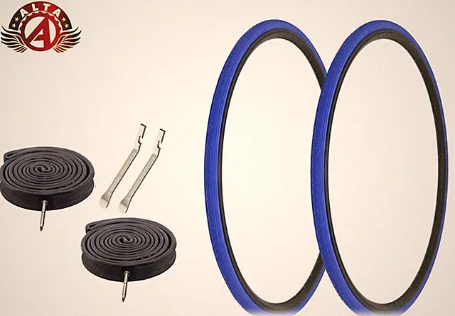 ALTA BICYCLE 700x 25c LIGHTWEIGHT BLUE SPEED SLICK TIRES 60MM PRESTA TUBES (6pc)