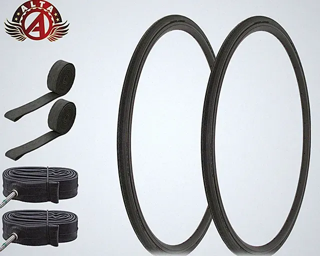ALTA BICYCLE 700x25c LIGHTWEIGHT BLACK SPEED SLICK TIRES 60MM PRESTA TUBES (6pc)