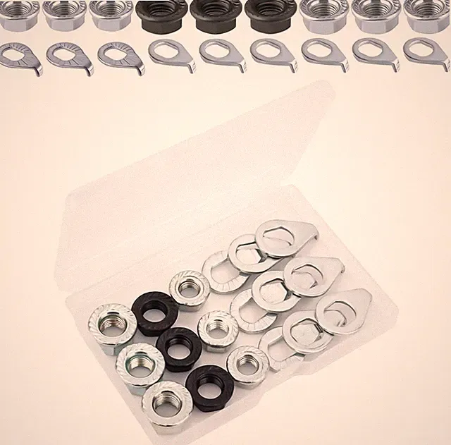 Bike Wheel Axle Nut and Bicycle Hub Safety Washer Kit, Flanged Nuts Parts Access
