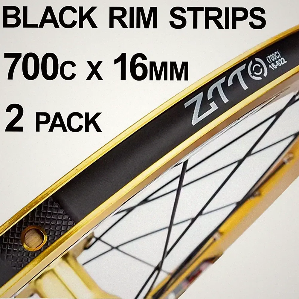 Black Bicycle Wheel Rim Strips - 700c x 16mm - 2 pack - Alternative to Rim Tape