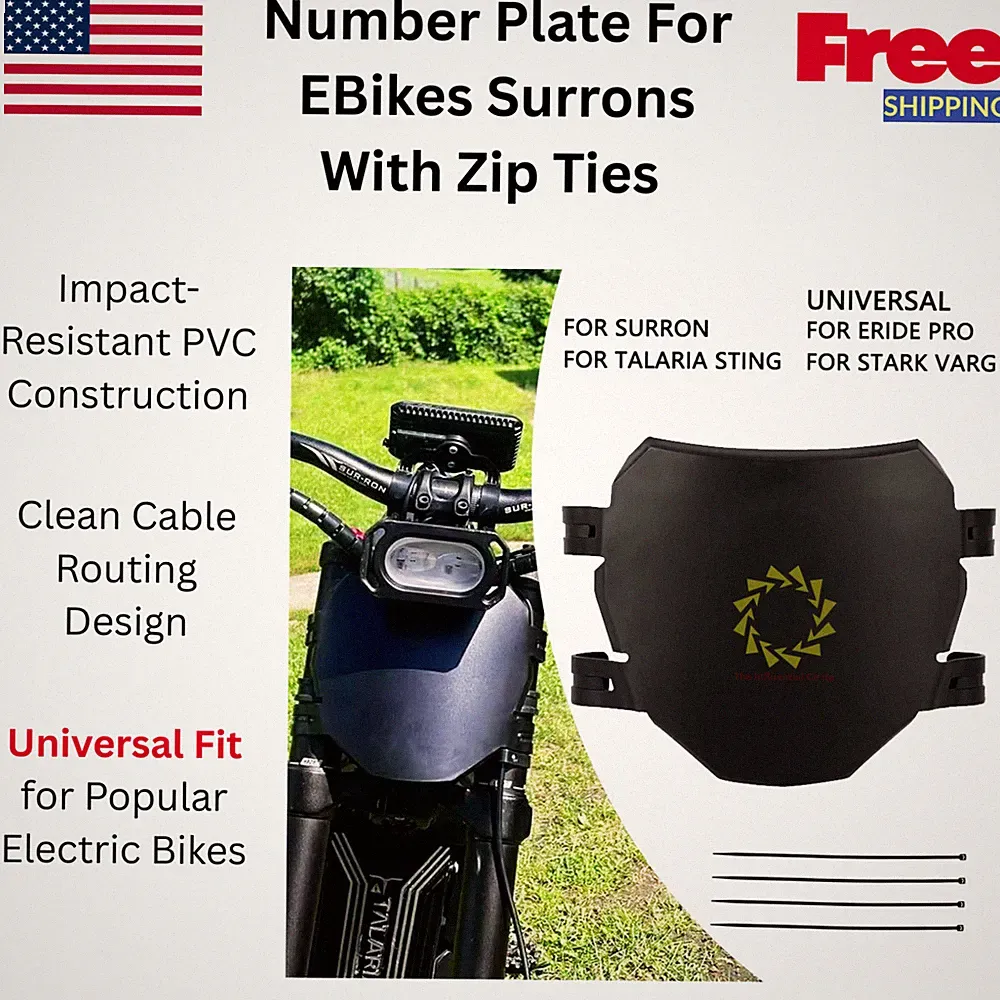Black Number Plate With Zip Ties For Downhill MTB's EBikes Surrons