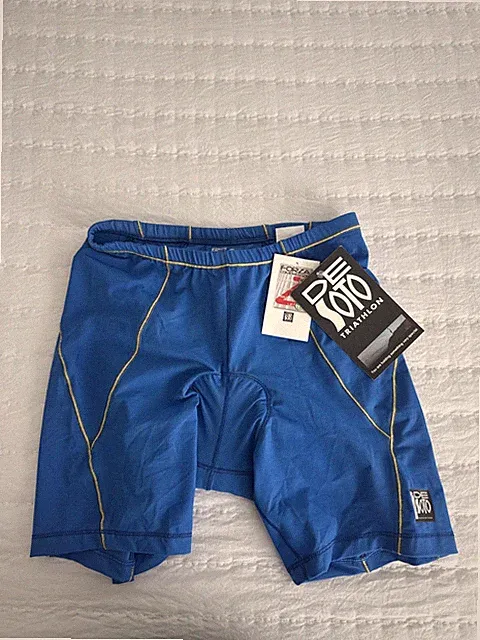 DeSoto Womens 400 Mile Short S Blue Padded Cycling USAT Triathlon 5" NEW