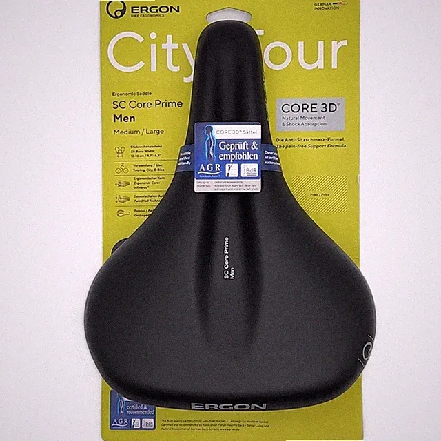 Ergon SC Core Prime Medium / Large Men's Bicycle Saddle Black Steel Rails
