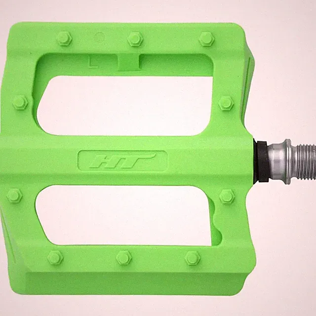 HT PA12 Bicycle Platform Pedals 9/16" Nylon Reinforced Composite Body GREEN PIns