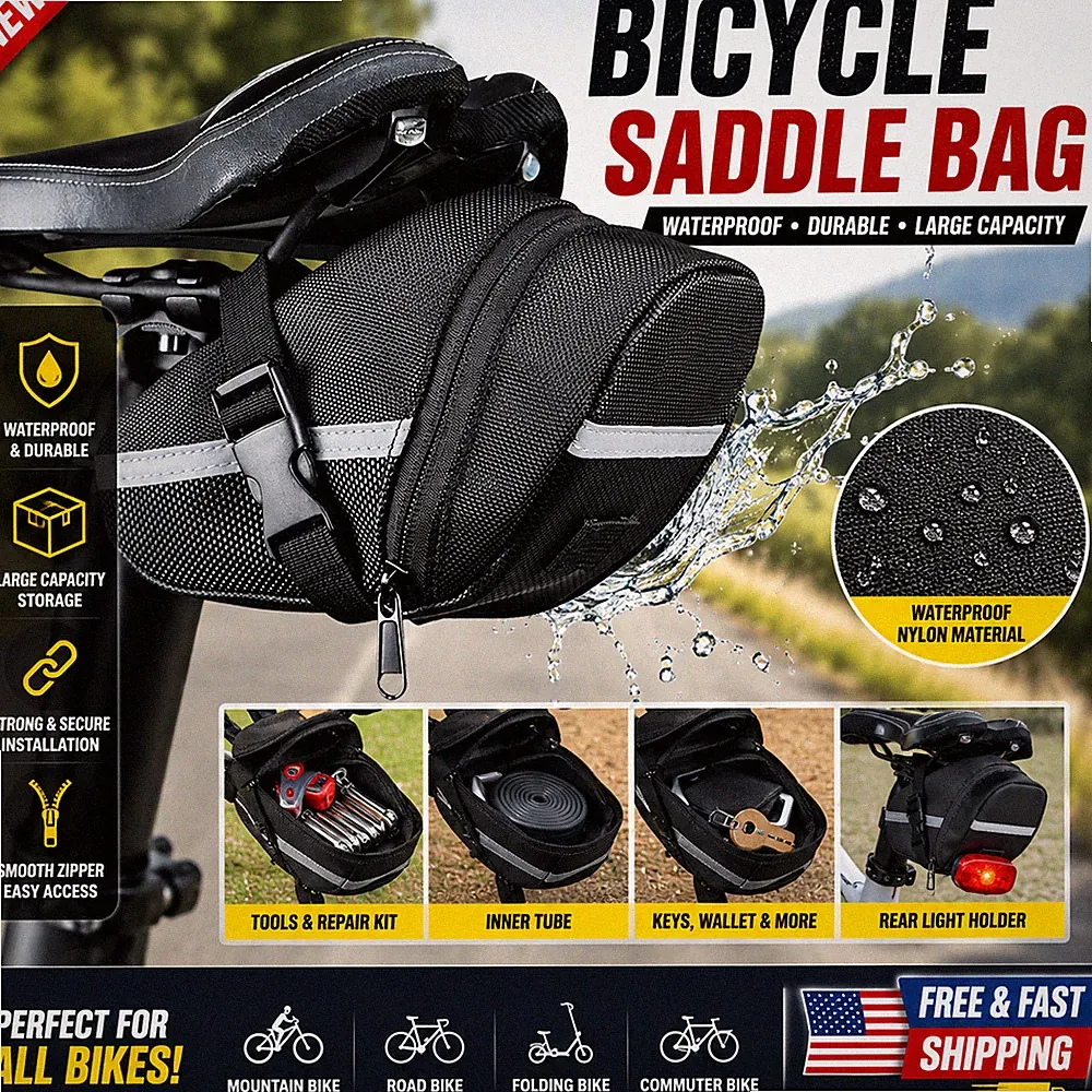 Nylon Bicycle Saddle Bag Waterproof Bike Seat Rear Tool Storage Pouch Cycling