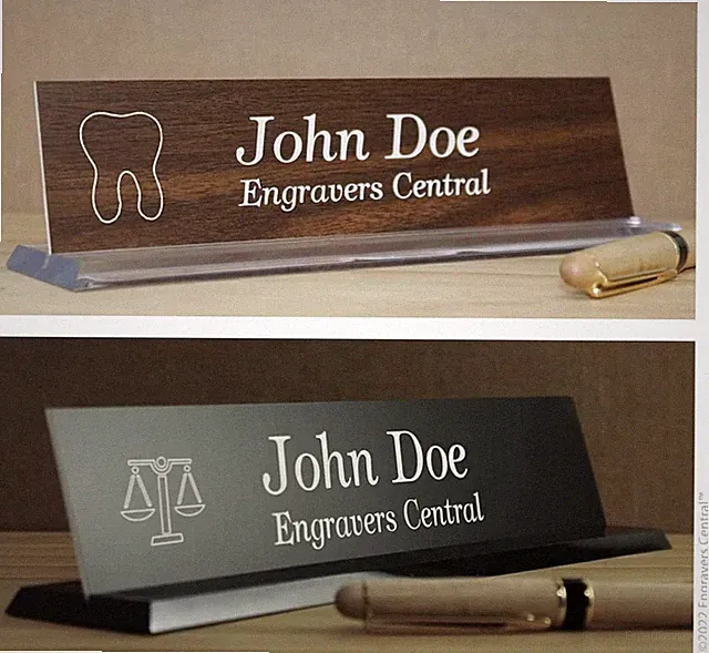 Personalized name plate with a logo/symbol & a beveled edge molded base