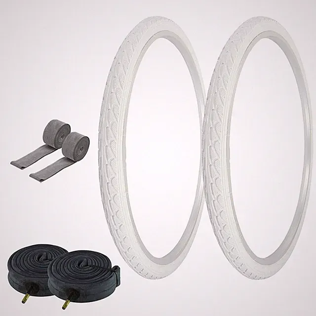 PRO+ TIRES 700 x 40 White P-1134 W/ HEAVYDUTY TUBES & RIM STRIPS 48mm Schrader