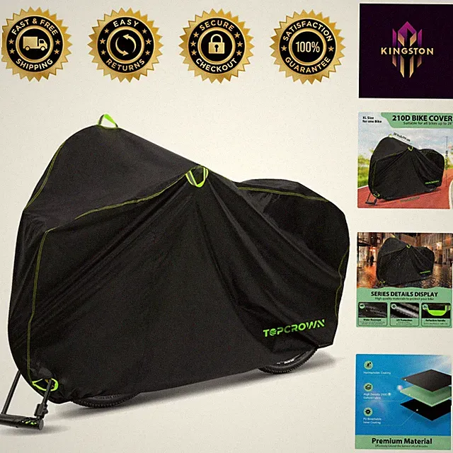 Secure and Lightweight Waterproof Bicycle Cover - Black & Green - XL Size
