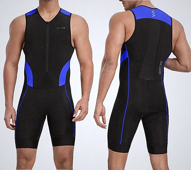 Triathlon Suit Sleeveless Padded Quick Dry Swim Bike Run Black Blue L Santic